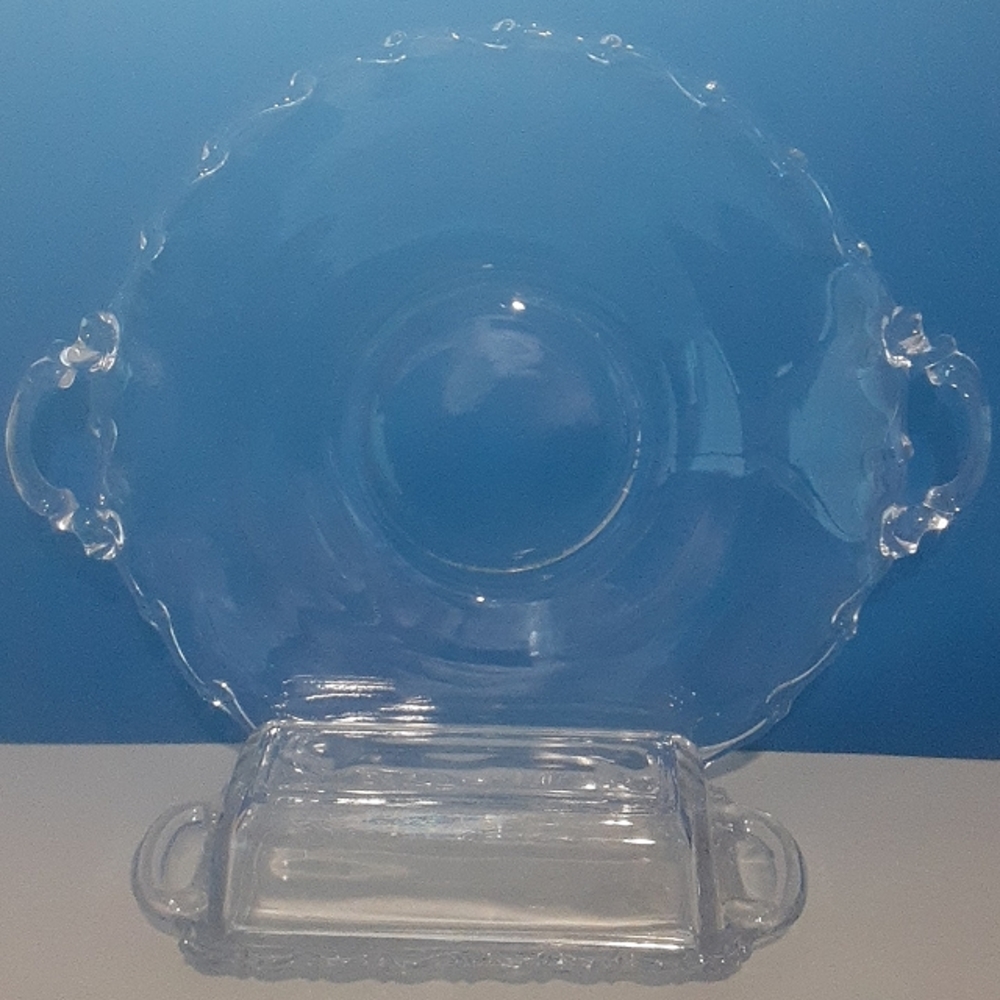Clear Glass Covered Butter Dish and Bread/Bun Plate